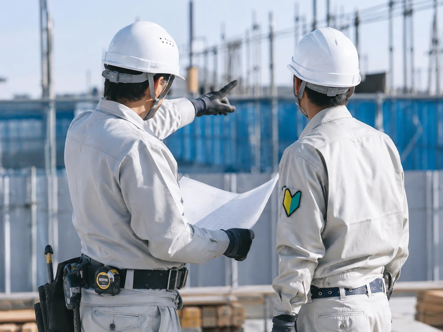 未経験の作業員が先輩に教わっている場面